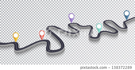 Winding Road Isolated Transparent Special Effect. Road way location infographic template. Vector EPS 10 Winding Road Isolated Transparent Special Effect. Road way location infographic template. Vector EPS 10 138372289