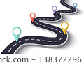 Winding Road on a White Isolated Background. Road way location infographic template with pin pointer. Vector EPS 10 138372296