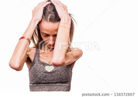 Woman with thin body struggling with eating disorder Woman with thin body struggling with eating disorder 138372607