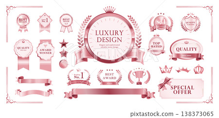 Rose Gold Badge & Label Set | Laurel Wreath, Crown, Ribbon - Premium Vector Footage Rose Gold Badge & Label Set | Laurel Wreath, Crown, Ribbon - Premium Vector Footage 138373065