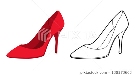 Stiletto women red high heel flat plus line set. Sexy fashion dress footwear for party wedding office. Technical Stiletto women red high heel flat plus line set. Sexy fashion dress footwear for party wedding office. Technical 138373663