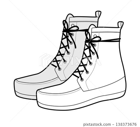 Lace-up platform ankle boot women sketch pair. Chunky sole with front lacing for party, evening outfit. Technical 138373676