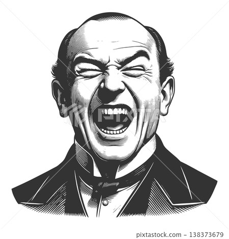Screaming Bald Man Portrait Intense Expression 138373679