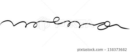Curly one line ornament with many tight loops like a spring. Continuous black stroke creates playful tangle for underline 138373682