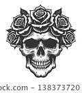 Skull With Roses Gothic Tattoo vector illustration 138373720