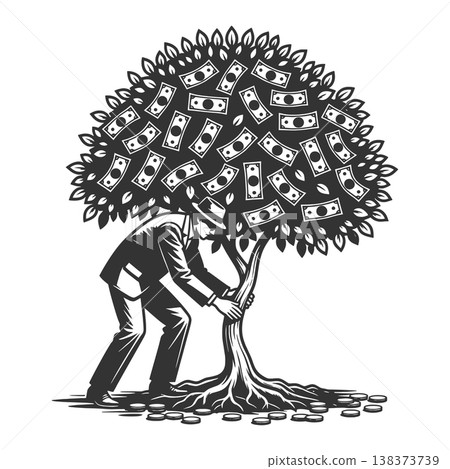 Businessman Shaking Money Tree Wealth Growth Businessman Shaking Money Tree Wealth Growth 138373739