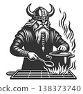 Viking Chef Cooking Over Fire vector illustration 138373740