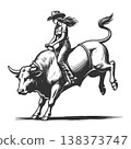 Cowgirl Riding Bull Rodeo Action vector 138373747