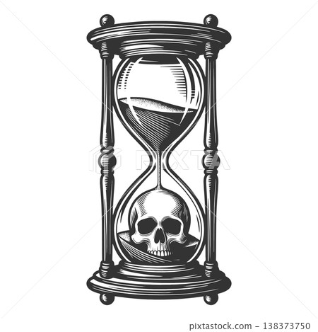 Hourglass With Skull Symbol Of Time sketch vector 138373750
