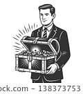 Businessman Holding Treasure Chest Full Of Coins 138373753