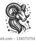 Aries Zodiac Ram Head With Star Constellation 138373754