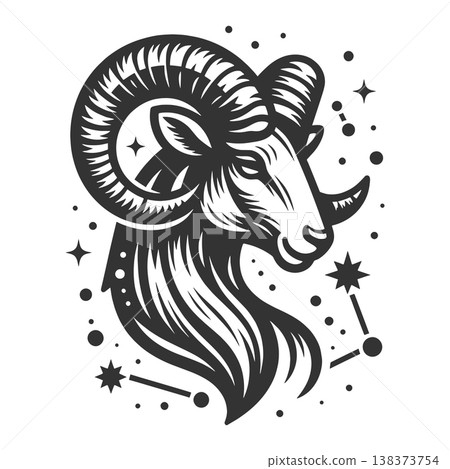 Aries Zodiac Ram Head With Star Constellation 138373754