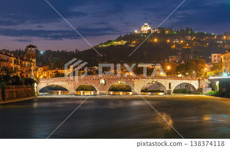 Ponte Pietra over Adige River at night in Verona, Italy Ponte Pietra over Adige River at night in Verona, Italy 138374118