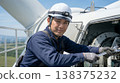 Workers performing maintenance on wind turbines 138375232