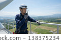 Workers performing maintenance on wind turbines 138375234