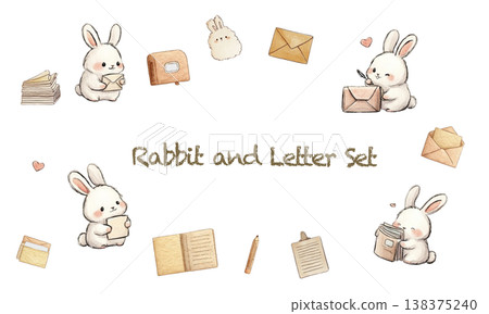 可愛的兔子和字母插圖素材 138375240
