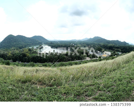 Mountain river forest grass hill village nature landscape with mountain river forest grass hill village cloudy sky scenery Mountain river forest grass hill village nature landscape with mountain river forest grass hill village cloudy sky scenery 138375399