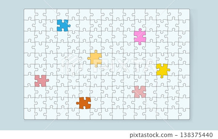 Jigsaw template grid Puzzle blank template Separate matching puzzle elements Flat vector illustration layout, every piece is single shape Jigsaw template grid Puzzle blank template Separate matching puzzle elements Flat vector illustration layout, every piece is single shape 138375440