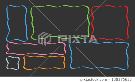 Wavy organic rectangle Set modern brutalism frames Wavy jagged edge frames Geometric zig zag stickers Abstract doodle liquid shapes 138375633