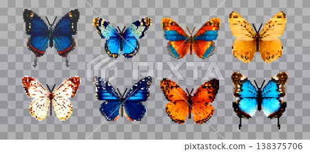 Pixel art butterfly halftone illustration Vector retro design 138375706