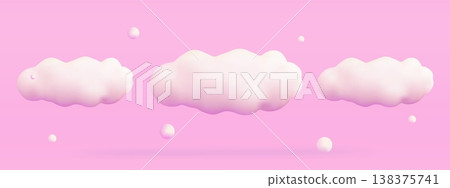 Pink 3d clouds set isolated 3d geometric shapes Cartoon render style collection set 138375741