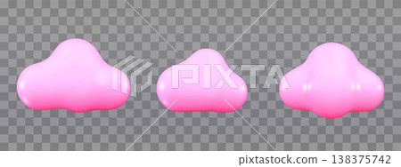 Pink 3d clouds set isolated 3d geometric shapes Cartoon render style collection set 138375742