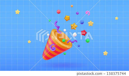 3d confetti popper Party Cartoon emoji Confetti fireworks for the event happy birthday, victory concept, winner prize 3d confetti popper Party Cartoon emoji Confetti fireworks for the event happy birthday, victory concept, winner prize 138375744