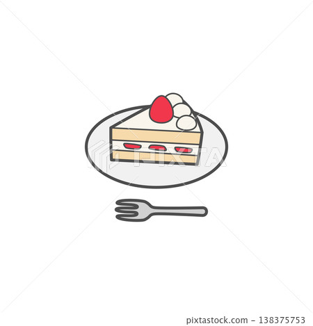 An illustration of a shortcake on a simple plate. 138375753