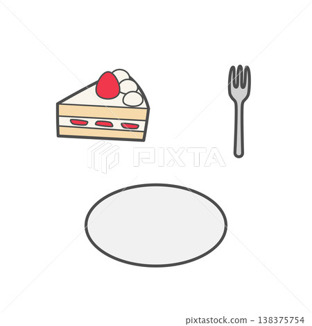 A simple illustration of a shortcake, fork, and plate. A simple illustration of a shortcake, fork, and plate. 138375754