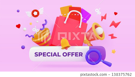 3d special offer Shopping bag with confetti and loudspeaker Discounts for online shopping Promo codes Gift certificates Holiday sale concept 3d special offer Shopping bag with confetti and loudspeaker Discounts for online shopping Promo codes Gift certificates Holiday sale concept 138375762