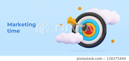3d Dart arrow hit the center of target Marketing time concept Business finance target Goal of success Target achievement 138375840