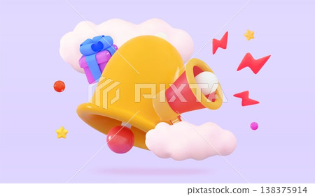 3D bell and megaphone and gift box Notification of sales Discounts for online shopping Promo codes Gift certificates Holiday sale concept 3D bell and megaphone and gift box Notification of sales Discounts for online shopping Promo codes Gift certificates Holiday sale concept 138375914