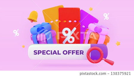 3D Gift coupons for sale Discounts for online shopping Promo codes Gift certificates Holiday sale concept 138375921