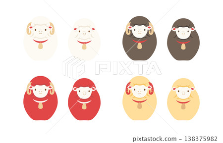 A set of cute, colorful sheep figurines facing forward, representing the Year of the Sheep. A set of cute, colorful sheep figurines facing forward, representing the Year of the Sheep. 138375982
