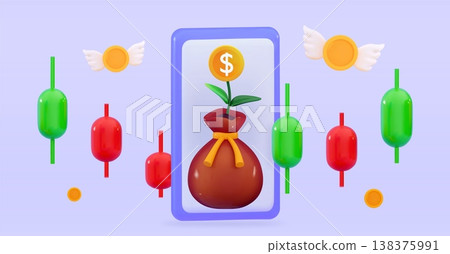 3D online trading Investment Business graph on application concept Analyzing investment money cash and exchange with finance 138375991