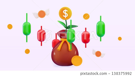 3D online trading Investment Business graph concept Analyzing investment money cash and exchange with finance 138375992
