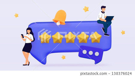 3D feedback Tiny people giving five star Customer review concept Speech bubble rating five stars Best excellent services 3D feedback Tiny people giving five star Customer review concept Speech bubble rating five stars Best excellent services 138376024