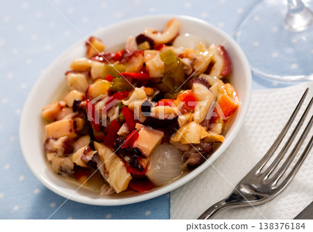 Traditional Spanish seafood salpicon - cold salad from mix of seafood Traditional Spanish seafood salpicon - cold salad from mix of seafood 138376184