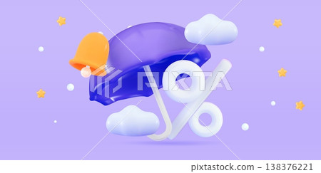 3d Monsoon sale template Umbrella, clouds, percent on blue background Autumn concept season design element 3d Monsoon sale template Umbrella, clouds, percent on blue background Autumn concept season design element 138376221