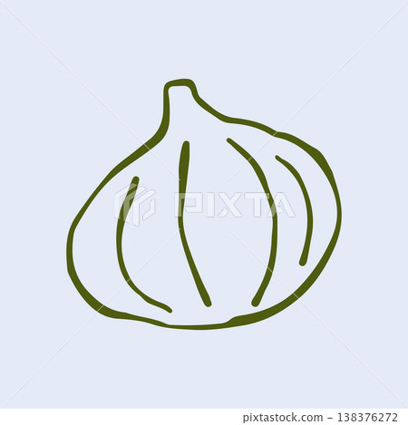 Hand drawn vector illustration of a whole garlic bulb with cloves and root details. Minimalist brown line art icon of a healthy vegetable for farm market branding and cooking menu desig Hand drawn vector illustration of a whole garlic bulb with cloves and root details. Minimalist brown line art icon of a healthy vegetable for farm market branding and cooking menu desig 138376272
