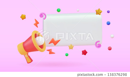 3d speech bubble with an empty space for text Special offer price sign Poppers and loudspeaker with confetti 3d speech bubble with an empty space for text Special offer price sign Poppers and loudspeaker with confetti 138376298