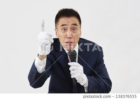 A candidate giving a passionate speech against a white background 138376555