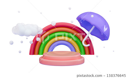 Rainbow podium 3d background Cute children product display, platform and clouds baby sale banner Minimal three-dimensional 3D render illustration Rainbow podium 3d background Cute children product display, platform and clouds baby sale banner Minimal three-dimensional 3D render illustration 138376645