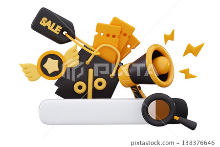 3d Black Friday Search Bar Minimal three-dimensional 3D rendering illustration 138376646