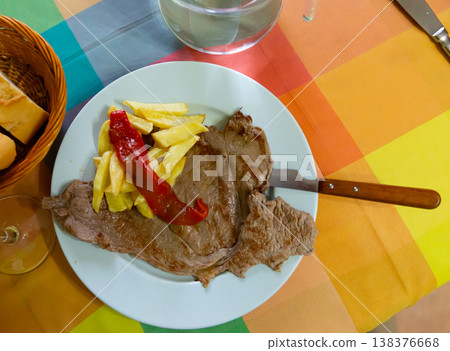 Lamb fillet with french fries Lamb fillet with french fries 138376668