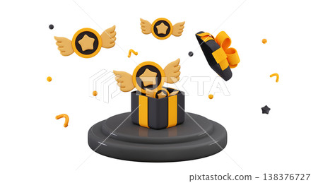 3D Black Friday Gift on podium Minimal three-dimensional 3D render illustration 3D Black Friday Gift on podium Minimal three-dimensional 3D render illustration 138376727