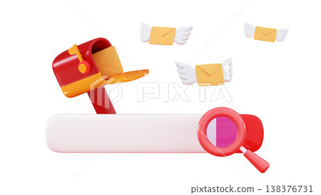 3d Mailbox with flying envelopes with wings Minimal three-dimensional 3D render illustration 3d Mailbox with flying envelopes with wings Minimal three-dimensional 3D render illustration 138376731