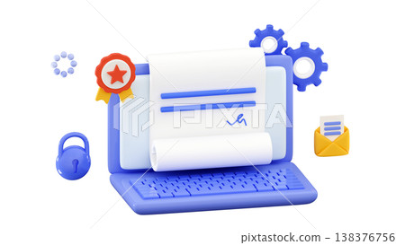 Digital smart contract Electronic signature Finance, legal corporate Minimal three-dimensional 3D render illustration Digital smart contract Electronic signature Finance, legal corporate Minimal three-dimensional 3D render illustration 138376756