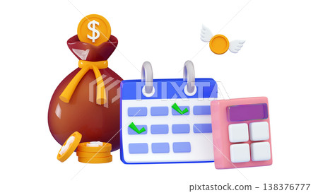 3d Tax form Checklist tax payment, coin stacks and calculator Financial learning information business 138376777