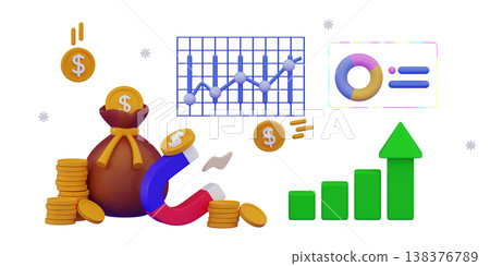 3d Money profit Invest Investment and analysis money profits Cost reduction saving money finance and business target planning 3d Money profit Invest Investment and analysis money profits Cost reduction saving money finance and business target planning 138376789
